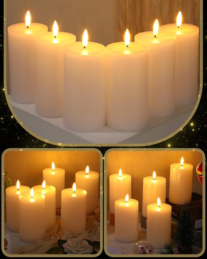 VIHOSE 6 Pack White Flameless Candles Set with Remote and Timer Flickering Flameless Battery Candles Flat Top LED Pillar for Wedding Outdoor Home Festival Decoration(D 3" H 5")