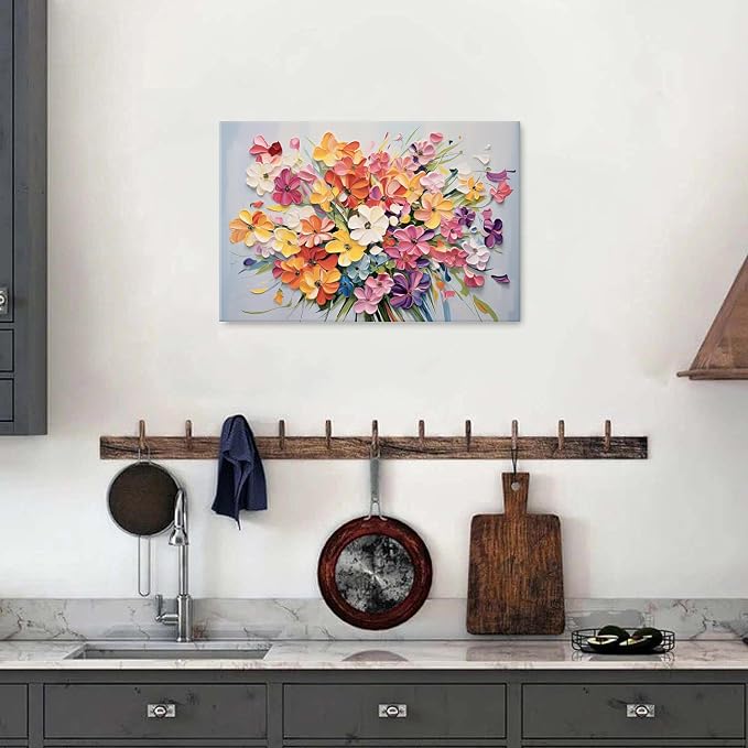 Abstract Floral Wall Art Bathroom Wall Decor Colorful Pink Orange Flower Prints Daisy Wildflower Painting Bedroom Watercolor Natural Botanical Poster Artwork for Living Room Home Decorations 16x24"