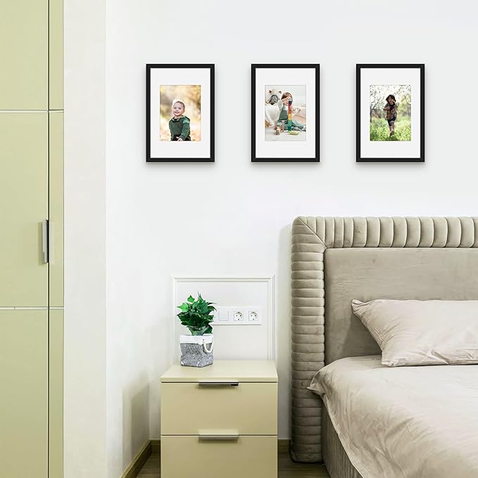 Picrit 8x12 Picture Frame Set of 12, Display 6x8 with Mat or 8x12 without Mat, Photo Frames for Wall Mounting or Table Top Display, Black