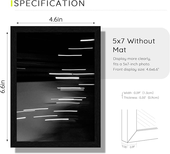 Picrit 5x7 Picture Frame Set of 12, Wall Gallery 5 x 7 Photo Frames without Mat, Multi Photo Display for Home Decor, Black