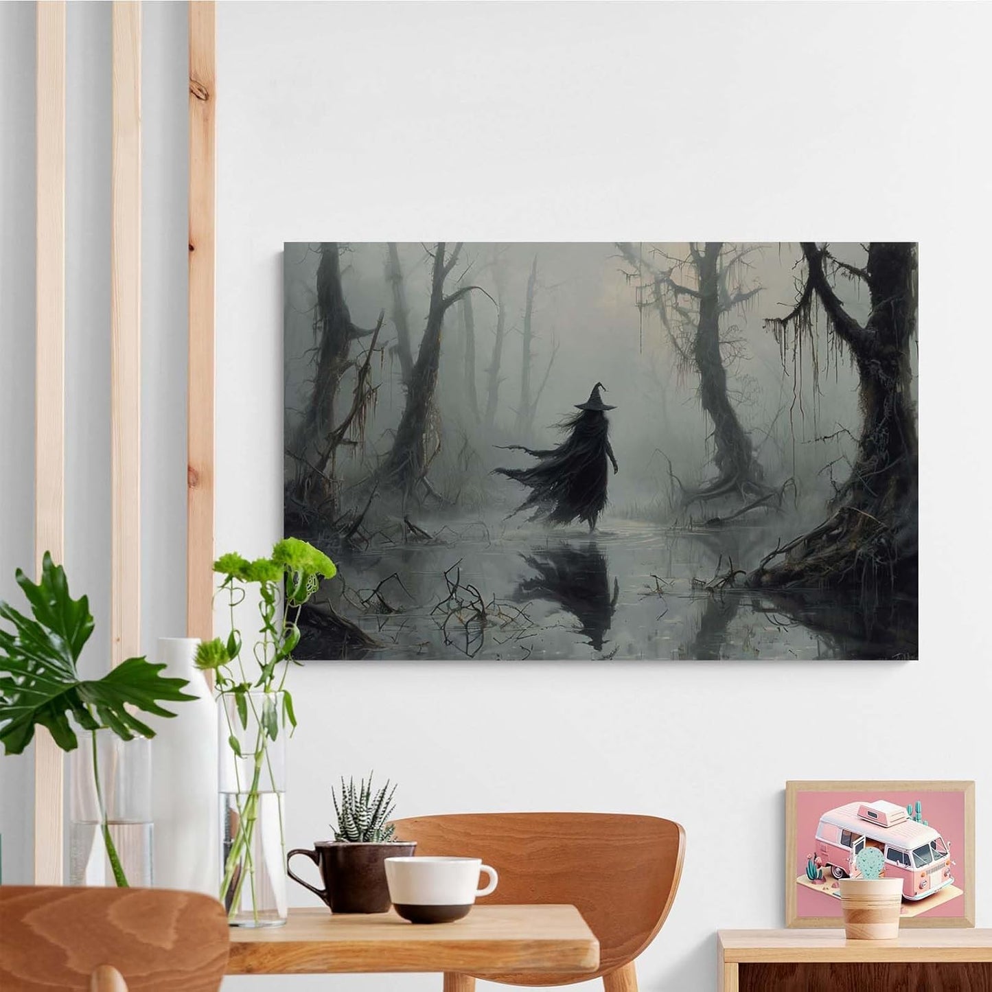 JFHCQJPK Vintage rustic swamp witch poster dark moody wall art gothic horror season halloween print for home decor retro dark moody painting12x16in Frameless