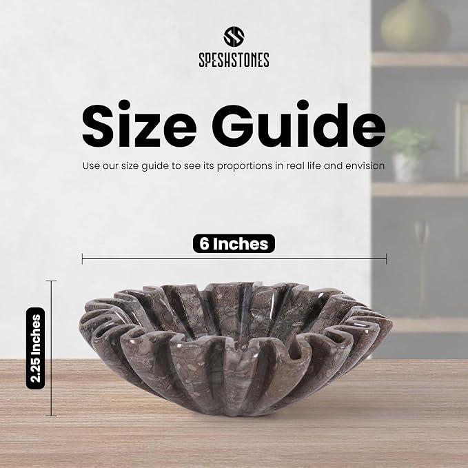 Marble Small Decorative Bowl 6 Inch Handmade Stone Ruffle Bowl, Scalloped Bowls for Table Centerpieces & Housewarming Gifts, Fluted Ring Dish, Fruit & Key Bowl for Entry Table