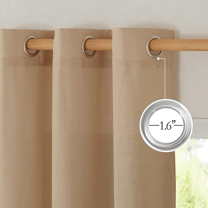 NICETOWN Camel Linen Kitchen Curtains 36 inch Length, Decorative Thick Flax Small Window Treatments Privacy Assured with Light Filtering for Bedroom/Bathroom, W55 x L36, 2 Panels