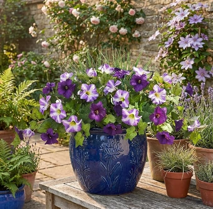 Waipfaru Artificial Plants & Flowers, 4 Bundles UV Resistant Fake Plants Artificial Flowers Outdoors, Realistic Faux Petunias Fake Plants for Home Outside Garden Balcony