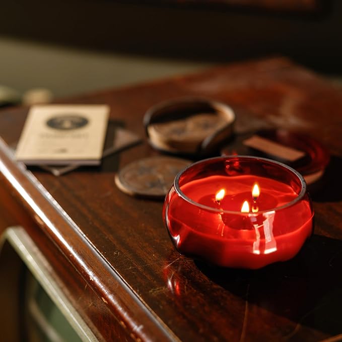 Paddywax Basalt Collection Scented Candle, Soy Wax Blend Glass Jar with Lid, Reusable Home Décor Candle, 10 oz, Red Vessel, Yuzu Woods