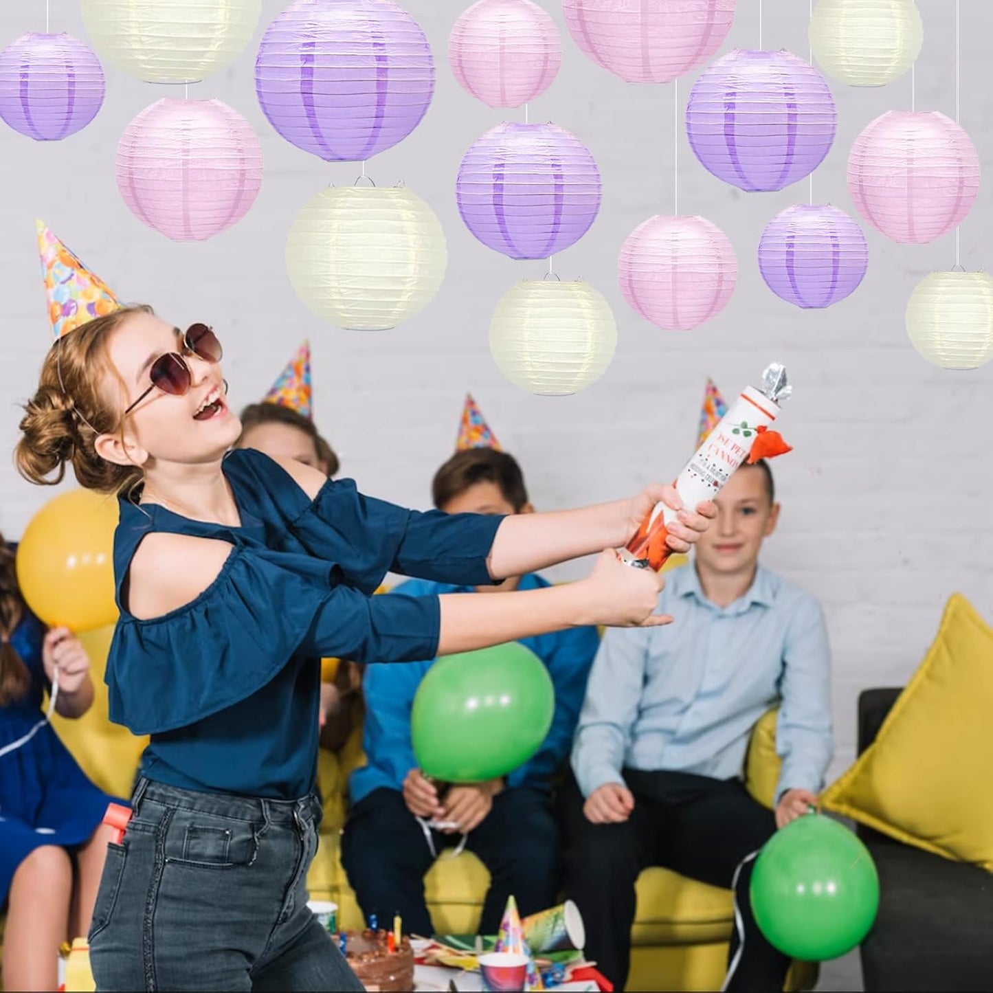 15Pcs Paper Lanterns Decorative, Pink Purple White Hanging Lantern for Mermaid Theme Girl Birthday Party Baby Showers Party Decorations