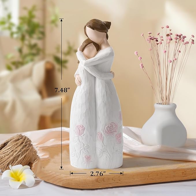 Mother Daughter Hug Figurine – Handcrafted Resin Collectible, Sentimental Gift of Love for Mom Birthday, Mother’s Day, Thanksgiving, Christmas, Emotional Home Décor, White