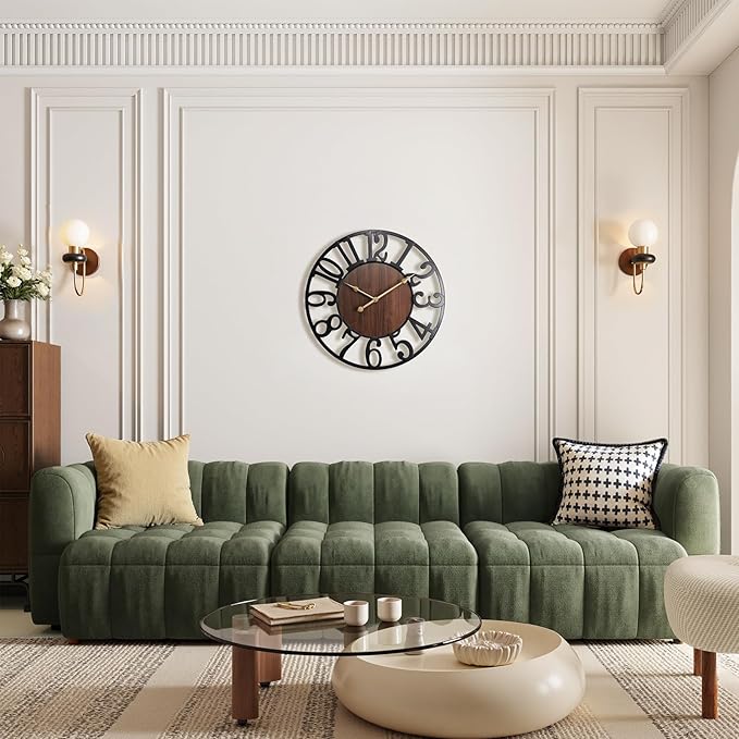 Vantic 24 Inch Large Wall Clock, Arabic Numeral Wood Oversized Wall Clocks for Living Room Decor, Farmhouse, Bedroom and Kitchen, Completely Silent, Non Ticking, Battery Operated