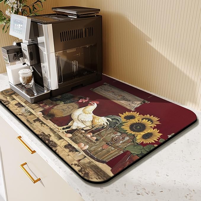 Fun Coffee Mat 23inx15in,Coffee Bar Mat for Countertops,Absorbent Hide Stain Anti-Slip Coffee Bar Accessories Fit Under Coffee Machine Mat,dish Drying Mats for Kitchen