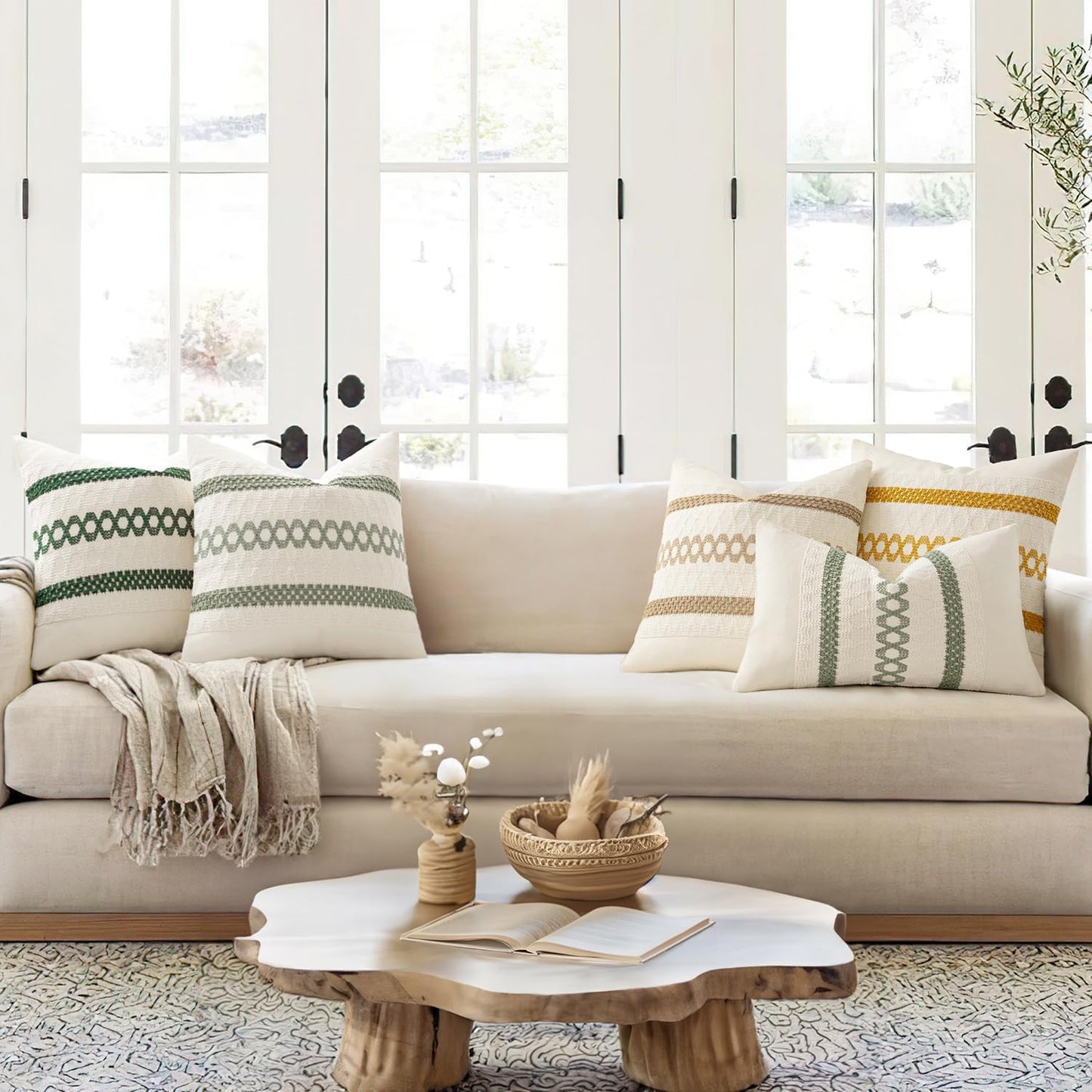 MIULEE Set of 2 Sage Green Boho Decorative Lumbar Pillow Covers 12x24 Inch Farmhouse Rustic Couch Throw Pillows Modern Summer Cushion Covers Retro Cute Macrame Woven Home Decor for Bed Sofa Chair