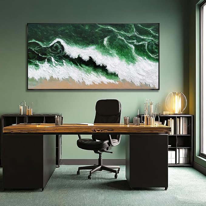 Kureful Green Abstract Wall Art Prints Sage Green Canvas Wall Pictures Modern Minimalist Office Decor Artwork Large Posters Decorations 29"x58"