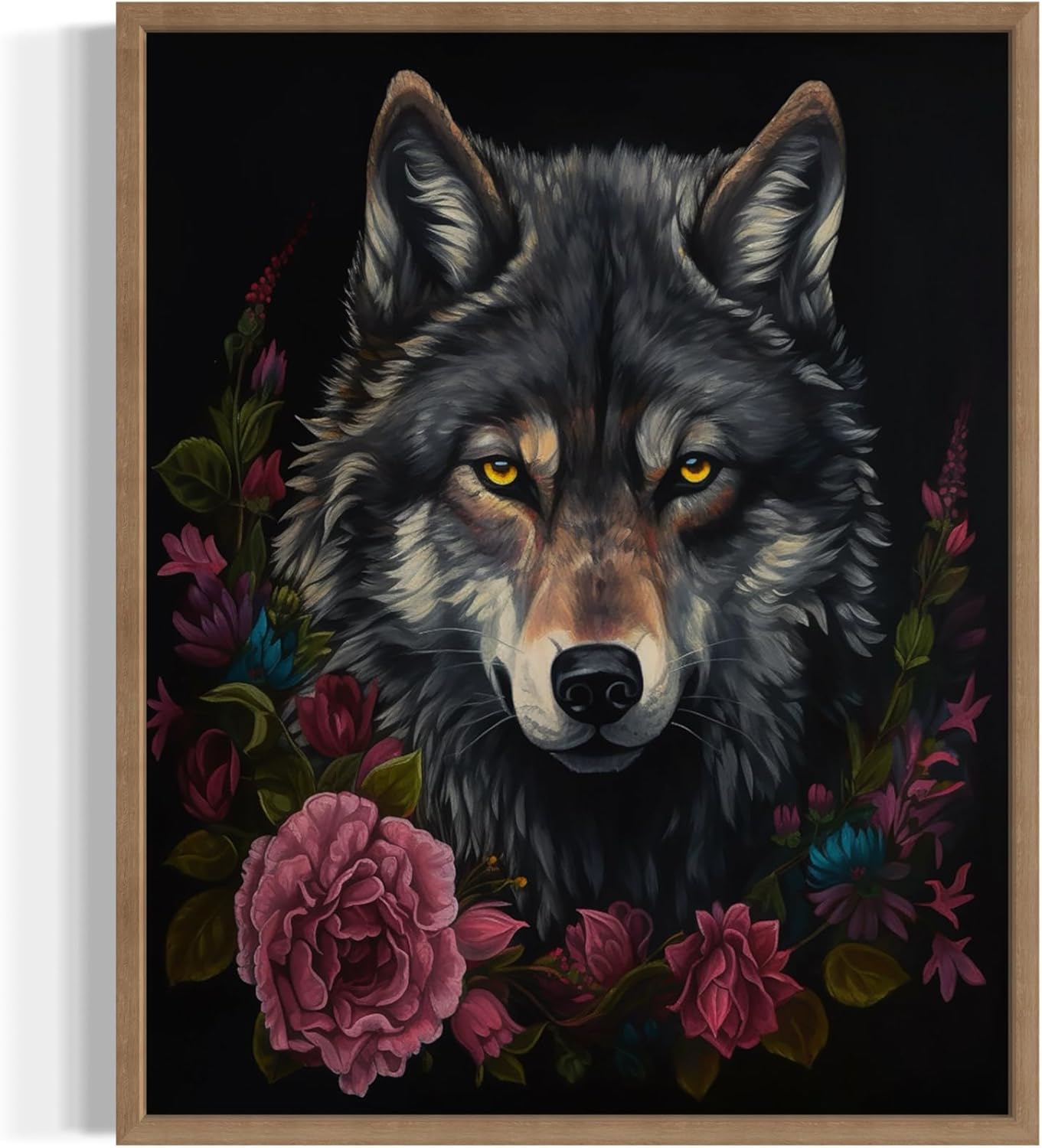 Vintage Wolf Poster Art Print, Halloween Scary Wall Art Academia Spooky Painting Decoration for Horror Prints, Gothic Posters Bedroom Decor 89 (Vintage Wolf, 8 x 10 inches, Wood Frame)