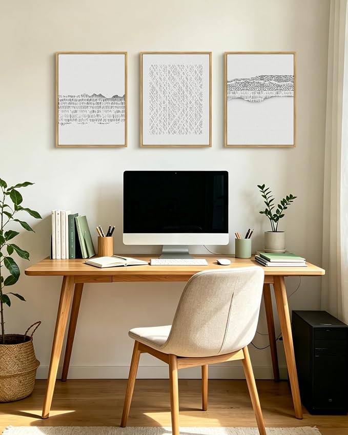 PHOPAGO Gray Abstract Framed Wall Art Mid Century Minimalist Boho Wall Decor Modern Neutral Farmhouse Rustic Art Bedroom Living Room Decor - 12x16in Natural Framed