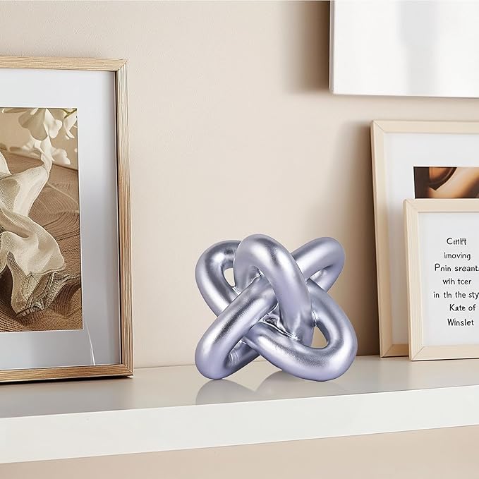 DOVDOV Silver Knot Sculpture, Three-Knot Sculpture Silver Home Decor Accent, Suitable for Rustic-Style Coffee Tables, Living Room Dining Tables, entryway Shelves, and Small Decorations