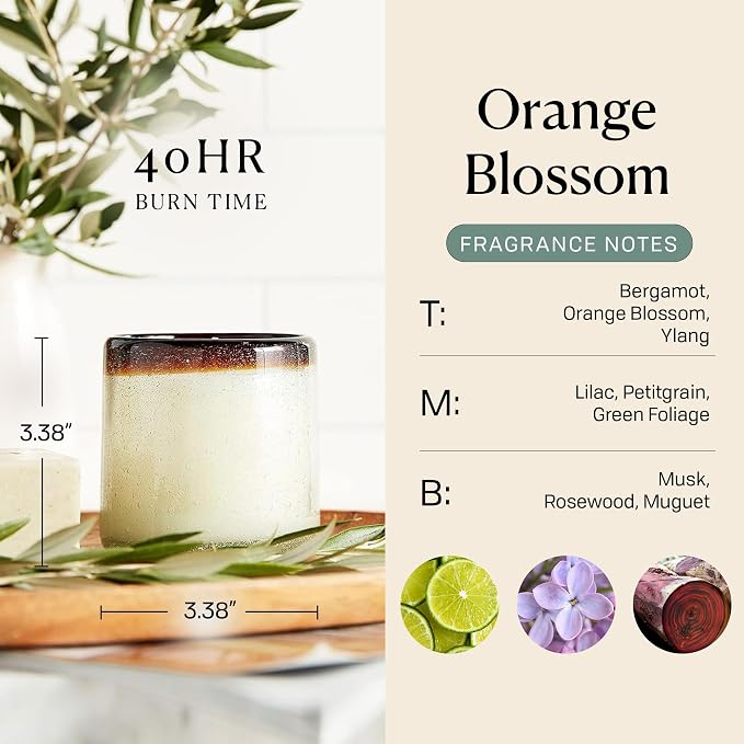 Paddywax La Playa, Orange Blossom Scented Candle in Reusable Hand-Blown Bubble Glass, Soy Wax Candle with Approx. 40 Hour Burn Time, Decorative Gift Candle for Home, Orange Blossom, 9 oz