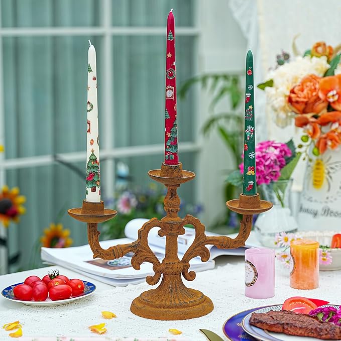 Sungmor Christmas Taper Candlesticks, Beautiful 3-Color Decal Crafts, 10" Long Decorative Candles, Scented & Colored Tall Candlesticks, Long Burning & Smokeless Tapered Holiday Party Celebrate Candle