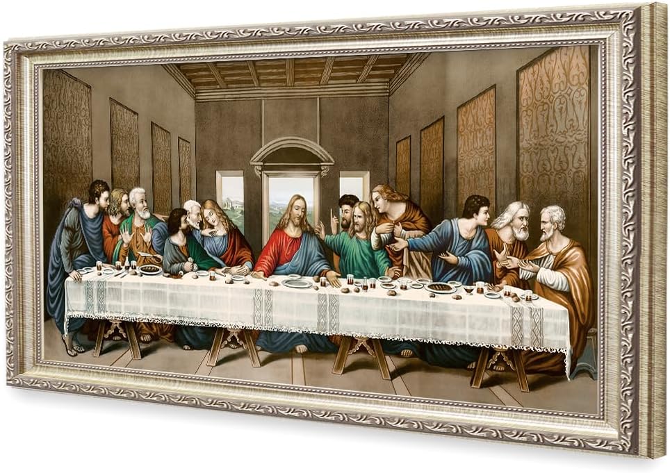 DECORARTS - The Last Supper by Leonardo da Vinci. Oil Painting Reproduction, Giclee Print on Canvas. Ready to Hang Framed Wall Art for Home and Office Decor. Total Size w/Frame: 26.5x14.5