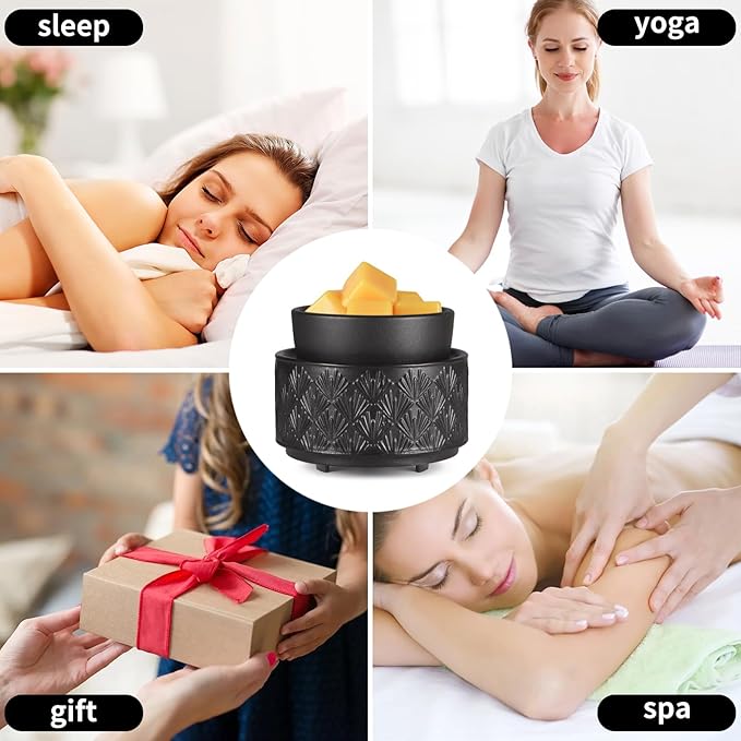 Mocosa Ceramic Wax Warmer Wax Melt Warmer for Scented Wax 3-1 Electric Candle Warmer Home Fragrance Wax Burner Perfect Christmas Gifts for Mom Women(Black-Fan Shaped)