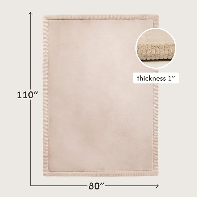 Hakuna Matte CloudSoft Baby Play Mat for Floor 80" x 110" Beige – Coral Velvet Memory Foam Rug for Crawling & Cozy Play – Non-Slip, Water-Resistant, Easy-CareTummy Time Mat, Playmat for Playpen
