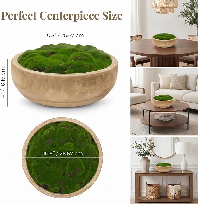 Zhehao 10.5x10.5x4 Inch Moss Wood Bowl, Artificial Moss Decorative Bowl for Centerpiece, Natural Round Centerpiece for Wedding Table, Housewarming Gift, Living Room, Office Decor
