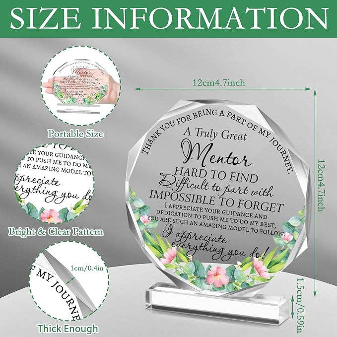 Yinder Thank You Gifts for Women Appreciation Gifts for Coworker Employee Nurse Teacher Leader Boss Inspirational Quotes Acrylic Desk Decor for Home Office Farewell Retirement