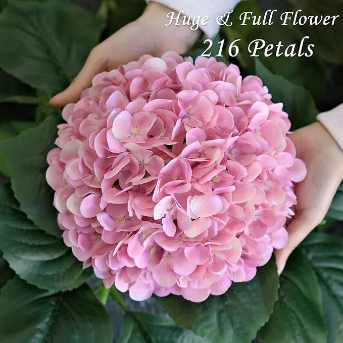 JINWOE 4pcs Pink Silk Hydrangea Fake Flowers,22" Artificial Flowers Bouquets Silk Faux Hydrangea Stems for Home Wedding Party Table Core Decoration (Pinkish Purple)