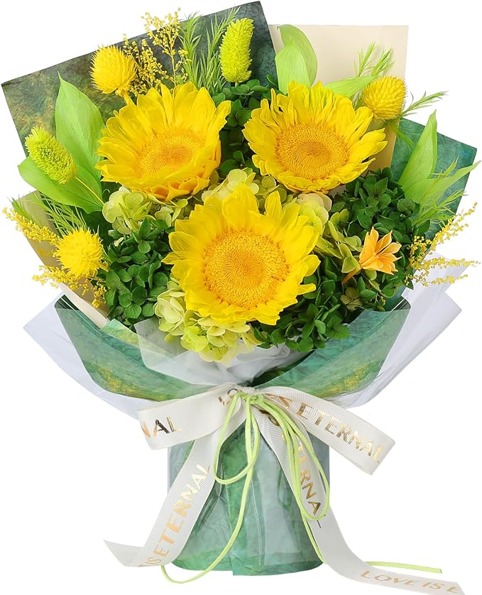 Forever Flowers for Delivery - Preserved Sunflower Bouquet with Gift Box & Greeting Card, Real Eternal Flowers, Gifts for Women, Mom, Mother's Day, Birthday, Anniversary, Graduation