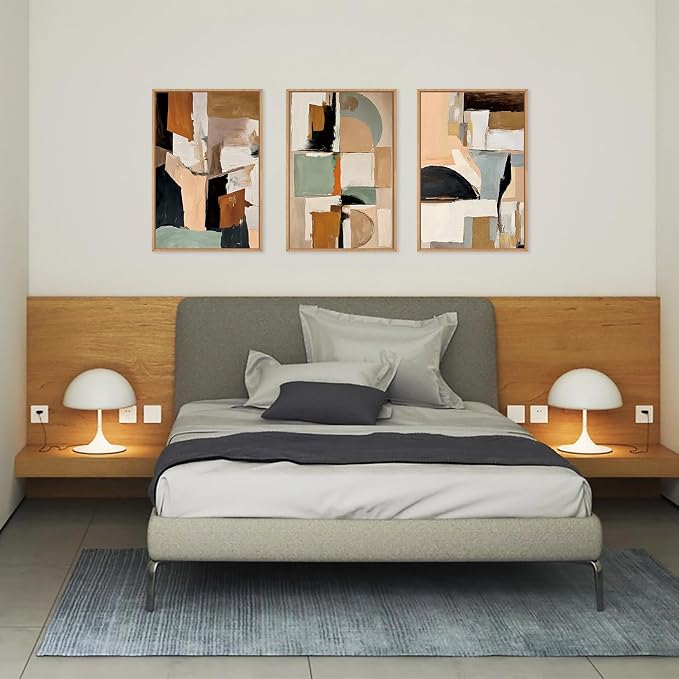 LHIUEM Large Abstract Color Block Framed Canvas Wall Art Set,Colorful Brush Stroke Shapes Wall Decor,Watercolor Pastel Minimalist Artwork for Living Room,Bedroom,Dining Room,Office -24"x36"x3