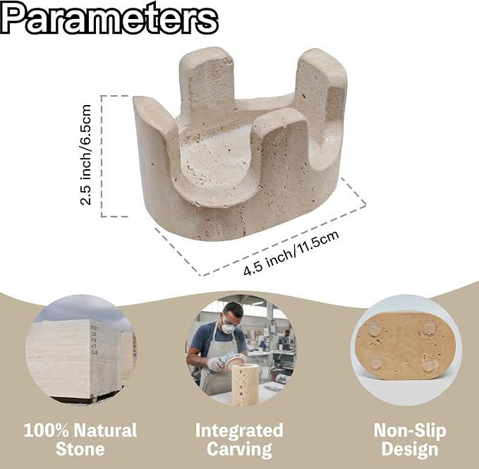 Travertine Sponge Holder for Kitchen Sink, 2-in-1 Sponge & Brush Holder, 2 Slot Natural Stone Sink Caddy for Countertop, Keeps Countertops Dry, Non-Slip Base, Elegant Kitchen Decor, Beige
