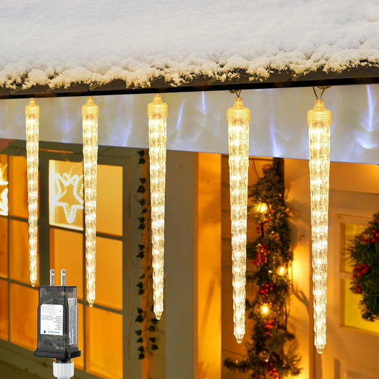 Brightown Christmas Meteor Shower Icicle Lights Outdoor, 30ft with 30 Tube 720 LED Dropping Effect, Waterproof Decorations for House Eave Roofline, Warm White