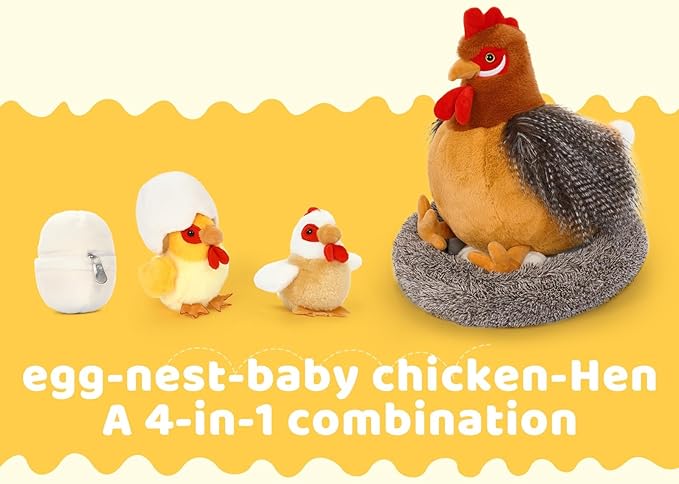 MaoGoLan 8Pcs Chicken Stuffed Animals, Stuffed Hen Plush Toys with Babies Chickens and Eggs, Nest House Plush Set, Cute and Soft Farm Stuffed Animals Gift for Kids