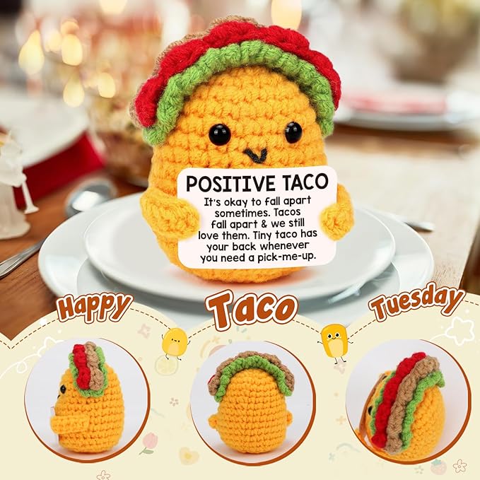 Positive Crochet Taco Birthday Gifts for Women Men Teacher Appreciation Mothers Day Graduation Gift Adult Kids Son Mom Dad Daughter Sister Friend Coworkers Self Care Emotional Inspirational Support