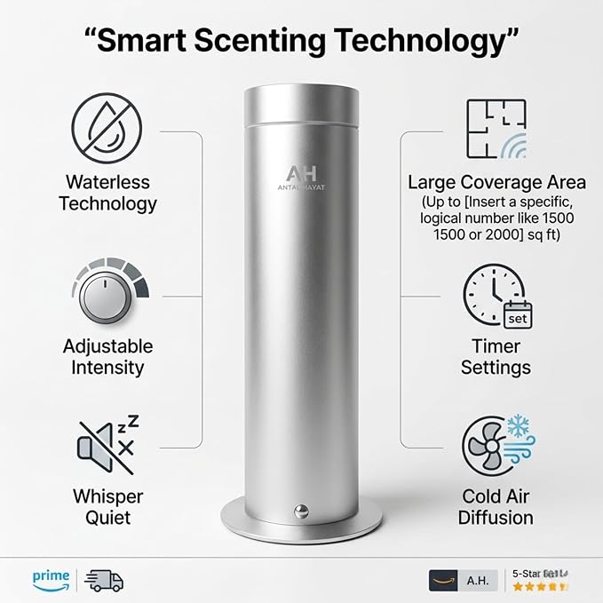 Electric Waterless Essential Oil Diffuser Starter Kit - Covers Up to 1000 Sq Ft - Essential Oil Diffuser for Large Rooms - Hotel-Inspired Home Aroma - Remote Control + 5 Premium Scent Oils Included