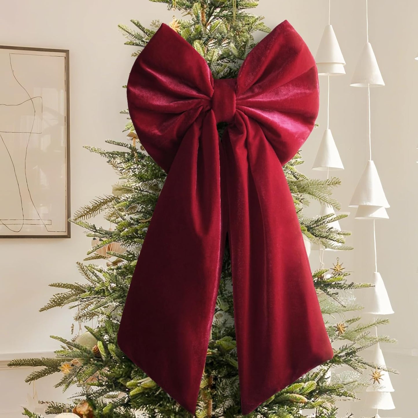 Christmas Decorations - Christmas Bows - 36x18 Inches Large Red Velvet Christmas Tree Topper - Burgundy Ribbon Gift Bows - Xmas Decor for Indoor Outdoor Home Wreaths Mantle Front Door Porch Wedding