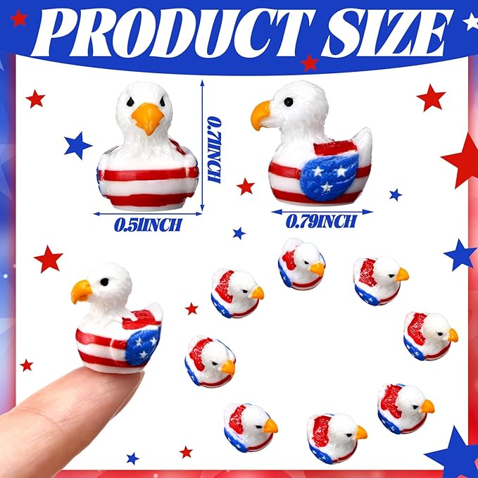 DoubleFill 100 Pcs Patriotic Eagle Duck Figurine Mini Resin Veteran Ducks 250th Anniversary Independence Day Patterns Tiny Animal Figurines Patriotic Resin Ducks Ornament for Home Office Desk Bathroom