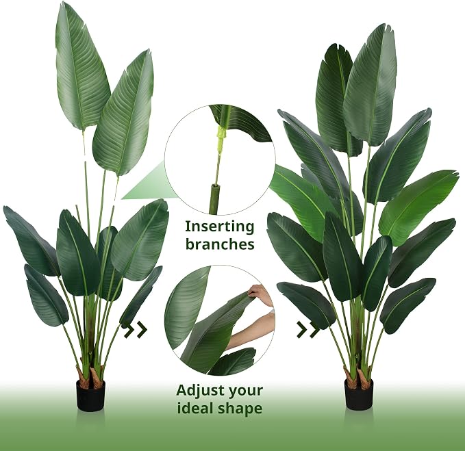 YEPDIN Artificial Bird of Paradise Plant 6 Ft Tall Fake Banana Leaf Plant for Indoors and Outdoors,Faux Palm Tree with Plastic Pot for Office and Home Decor,L1802PCS
