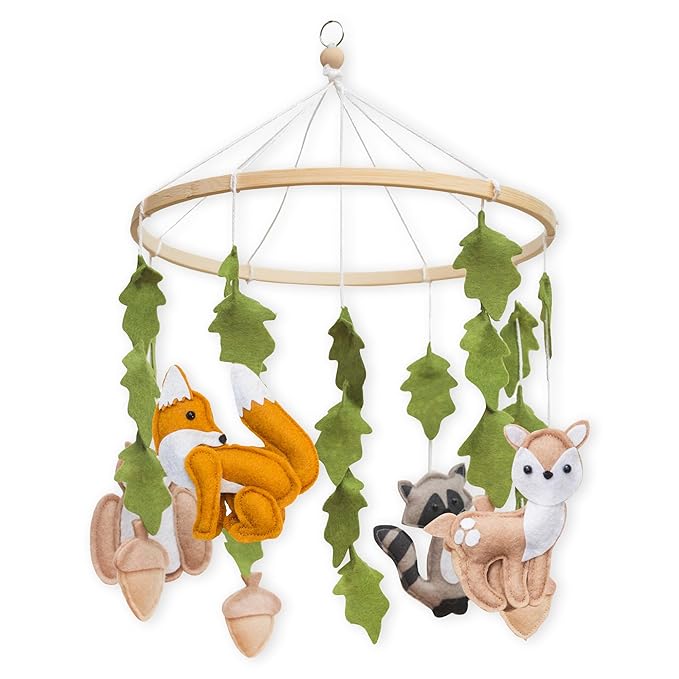 First Landings Baby Mobile for Crib - Forest Animal Nursery Mobiles - Gender Neutral Baby Nursery Decor - Woodland Forest Animals