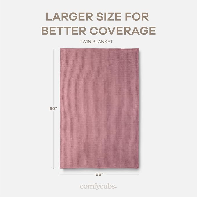 Comfy Cubs Waffle Blanket Twin, 90" x 66" - 100% Cotton Lightweight Breathable Bed Blanket - Soft Textured Thermal Weave for All Seasons – Decorative Cozy Layer for Couch, Sofa, or Bed - Mauve