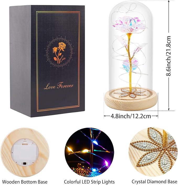 Beferr Mothers Day Rose Gifts for Mom Galaxy Glass Rose Preserved Forever Roses for Delivery Light Up Flowers in Glass Dome Anniversary Birthday Gifts for Women Grandma Wife Her Daughter Girlfriend