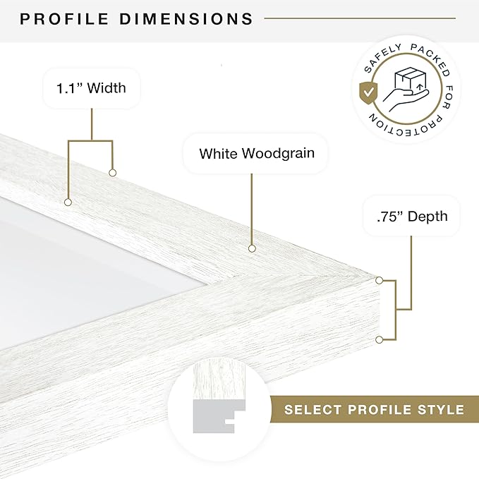 MCS Studio Gallery 20x27 Poster Frame White Woodgrain Engineered Wood, Vertical & Horizontal Wall Hanging Large Picture Frame for Photos, Posters & Art Prints (1-Pack)