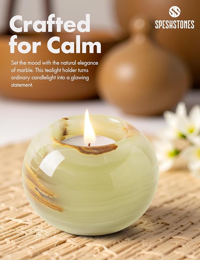 Marble Tealight Candle Holder 3.5 Inch Green Onyx Stone Votive Candle Holders for Tables Centerpieces Decor - Decorative Candles Holders for Wedding Gifts
