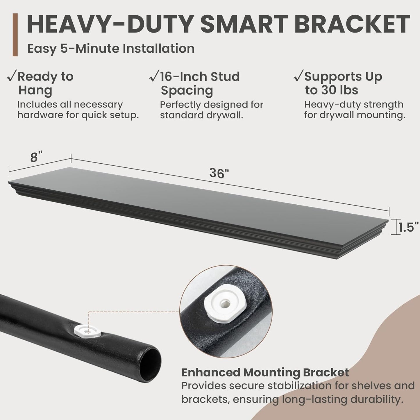 Floating Shelves for Wall, 36 Inch Long Wall Mounted Black Hanging Shelf for Kitchen, Living Room, Office, Bedroom, Bathroom, Retro Vintage Wood Bookshelf for House Decor