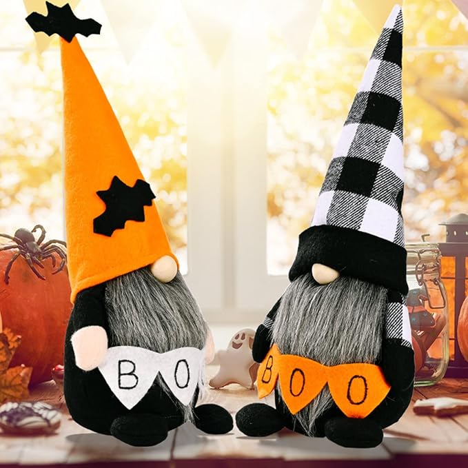 2 Pack Halloween Gnomes Plush Decor,Handmade Witch Swedish Tomte Gnome Nisse Scandinavian Ornaments Elf Dwarf for Home Halloween Day Party Table Decorations Kids Gift