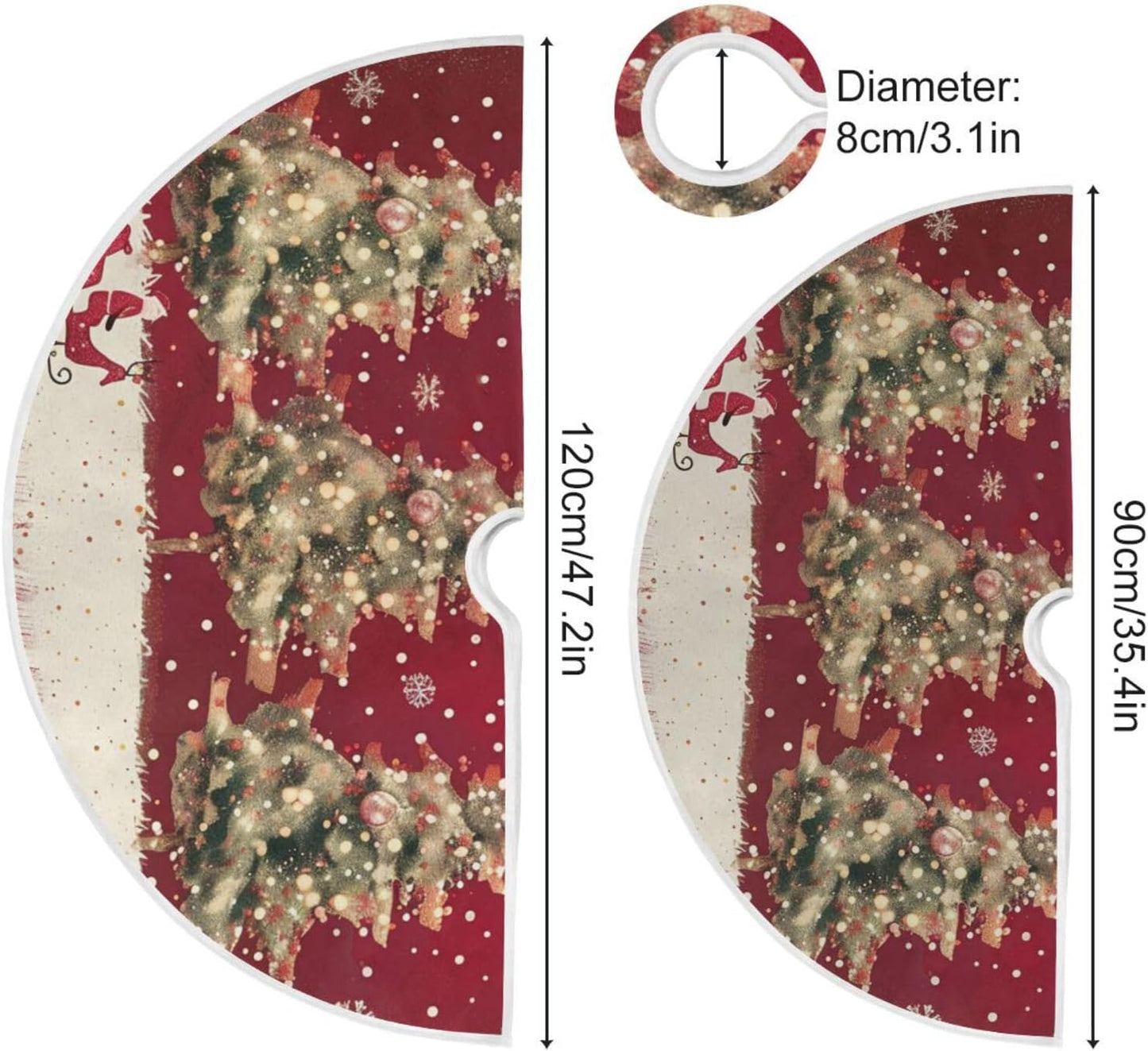 48 Inch Christmas Tree Skirt With Reindeer - Xmas Tree Mat for New Year Party Decorations