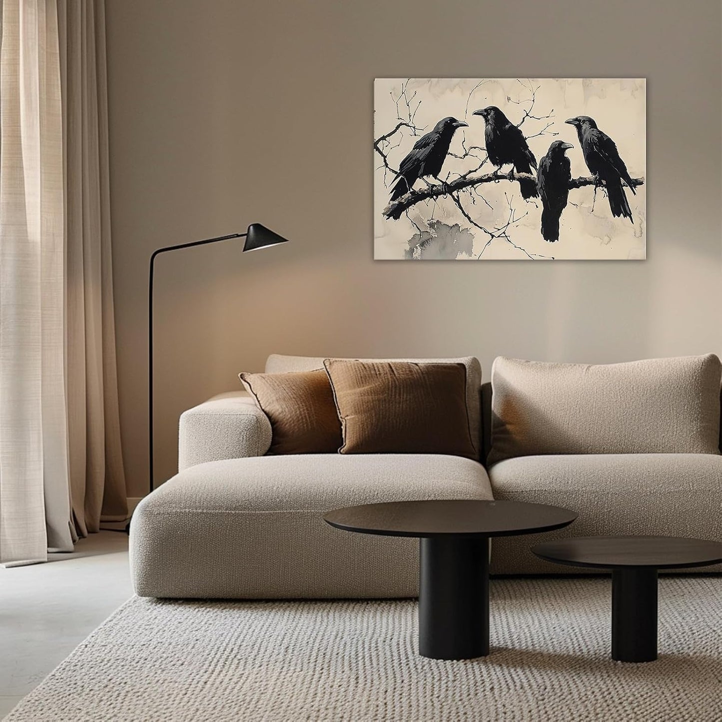 OAAPITI Birds Canvas Wall Art Black Couple Crow Picture Print Vintage Gothic Raven Artwork for Living Room Halloween Home Wall Decor(Artwork-9,28"x42")