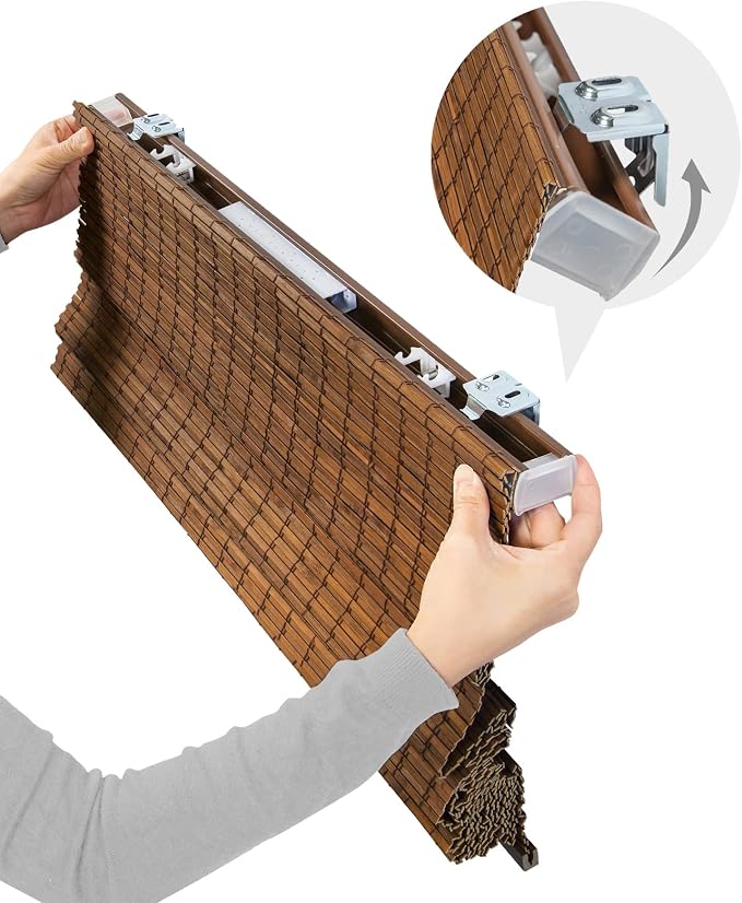 CHICOLOGY Bamboo Roman Shade, Cordless Light Filtering Woven Wood Window Treatment for Living Room, Dining Room, Kitchen & Office, Natural Bamboo Blinds for Boho Coastal Decor, Moose, 31"W x 64"H