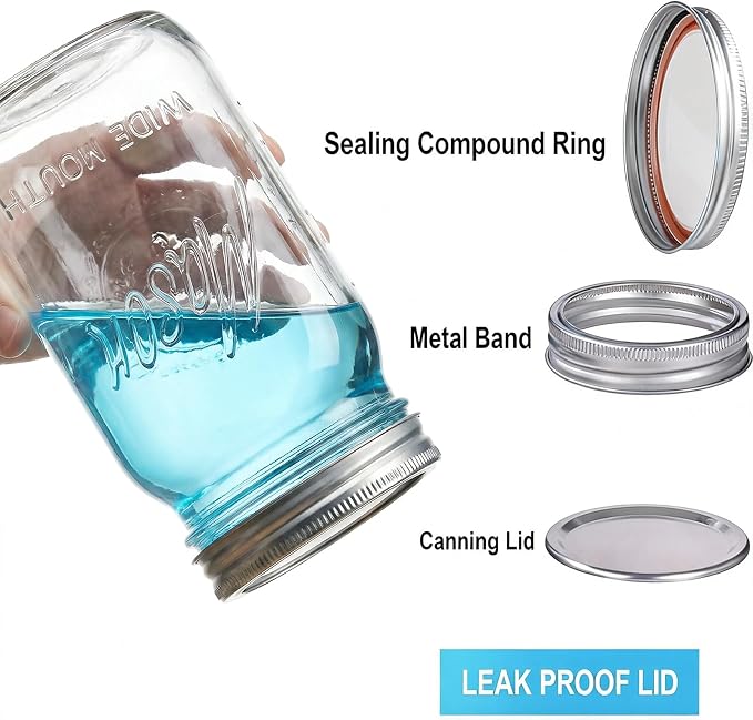 Rubtlamp Clear Mason jar 32 oz, 12 Pack Glass Jars - Wide Mouth Mason Jars with Airtight Lids for Pickling, Fermenting, Food Storage&DIY Crafts, Microwave & Dishwasher Safe