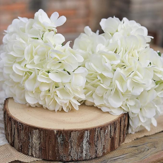 PARTY JOY 12PCS 15.4In Artificial Hydrangea Silk Flowers Bouquet Faux Hydrangea Stems for Wedding Centerpieces Home Decor (White,12pcs)