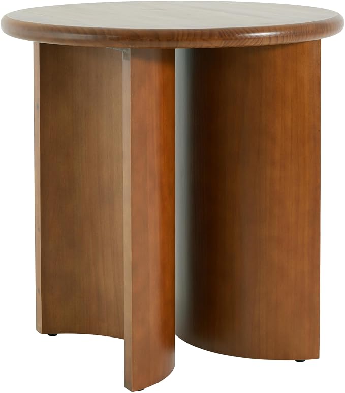 Christopher Knight Home Vines Modern Round Side Table, Living Room Sofa End Table, Small Coffee Table with Fan-Shaped Legs, Walnut