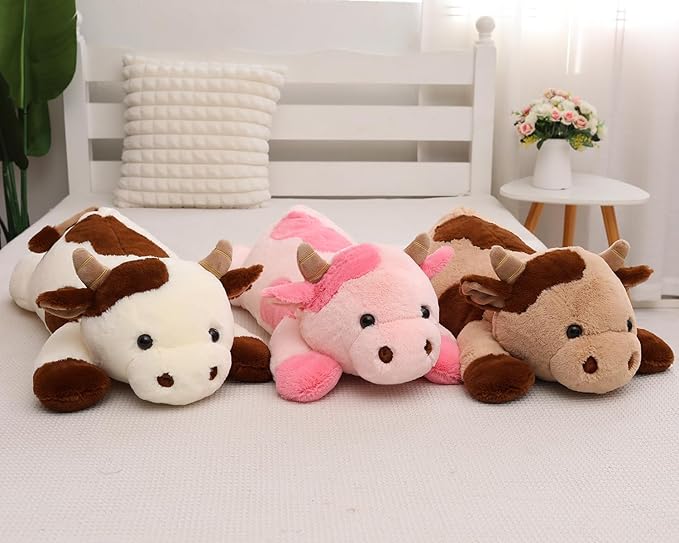 YESGIRL 25.6 inch 5 lbs Cow Weighted Stuffed Animals, Large Weighted Plush Animal, Cute Plush Toy Pillow, Soft Kawaii Plushie Gifts for Adults, Kids, Boys and Girls(Pink)